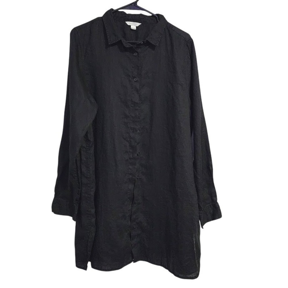 GARNET HILL Button front shirt dress in black linen lagenlook size L